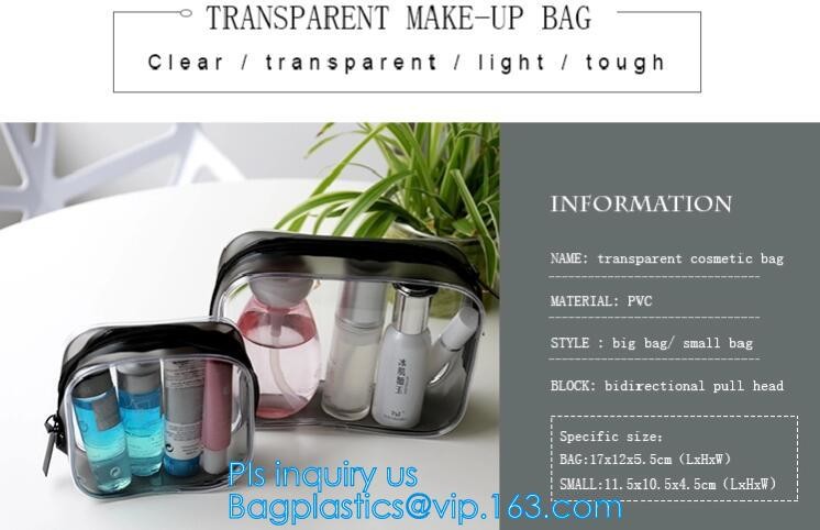 Promotion reusable clear printed transparent zipping storage cosmetic toiletry pvc makeup bag for travel make up, handle