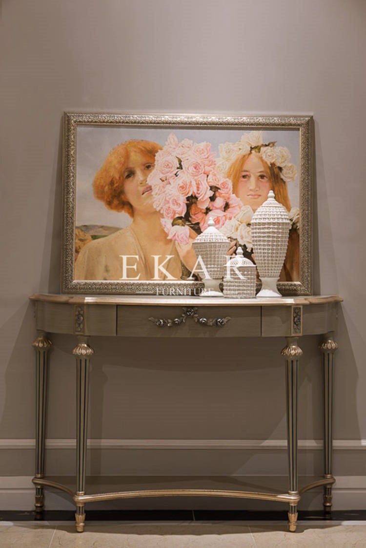 Wooden Cabinet Wall Console Table Acrylic Round Entrance Table Half Moon Console Table
