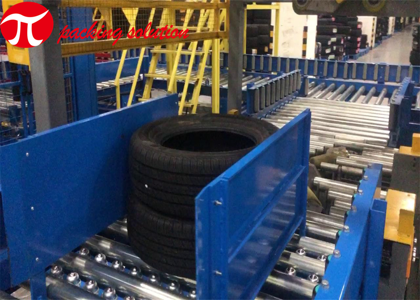 Auto Conveyor Tire Packing Machine Horizontal Stretch Wrapper Auto Infeeding 90r/min