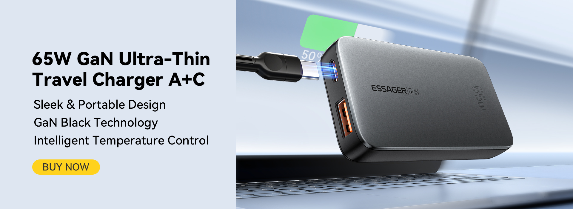 ESSAGER ES-CD46 Series 65W 2 Ports GaN Wall Charger Super Fast Charger