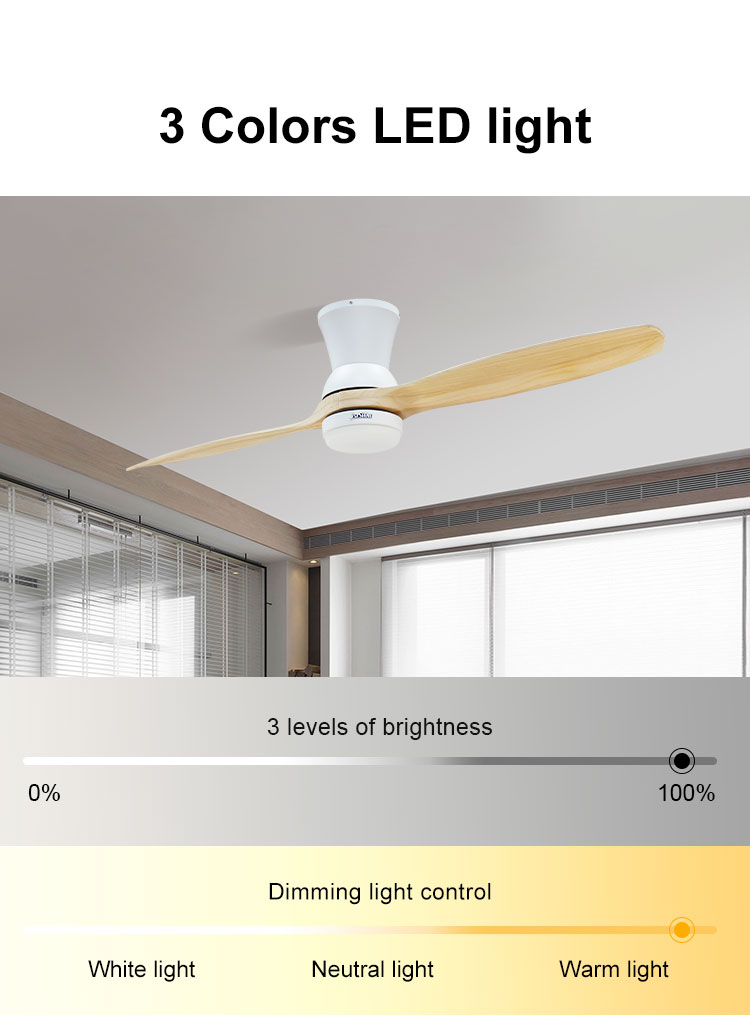 School Living Room LED Ceiling Fan 52 inch Support Dimmer Yes 3 Colors Natural Blades