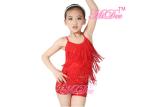 Girl'S Latin Dance Costumes Outfits 2 Pieces Camisole Tassels Sequin Top