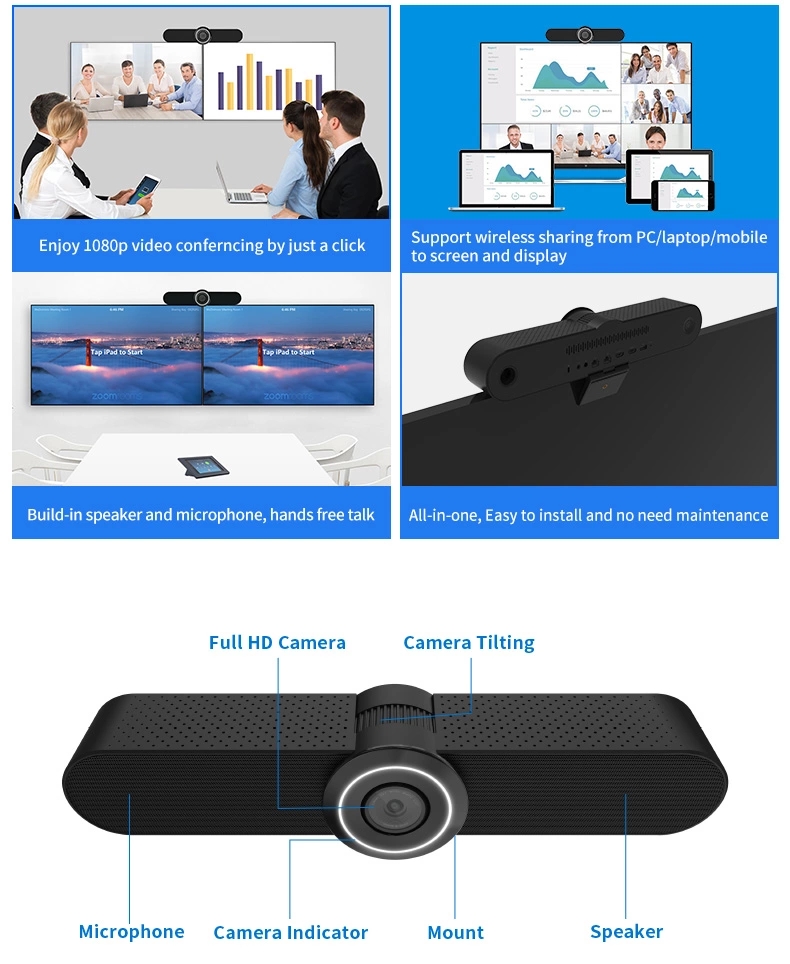Android 9.0 Video Connference Endpoint With 4k Camera And Uudio For Meeting Room 90 Degree Wide Angle With Microphone