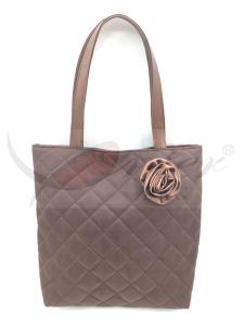 China Brown Quilted Satin Polyester Handbags Womens Tote Bags With Eco Friendly Material wholesale