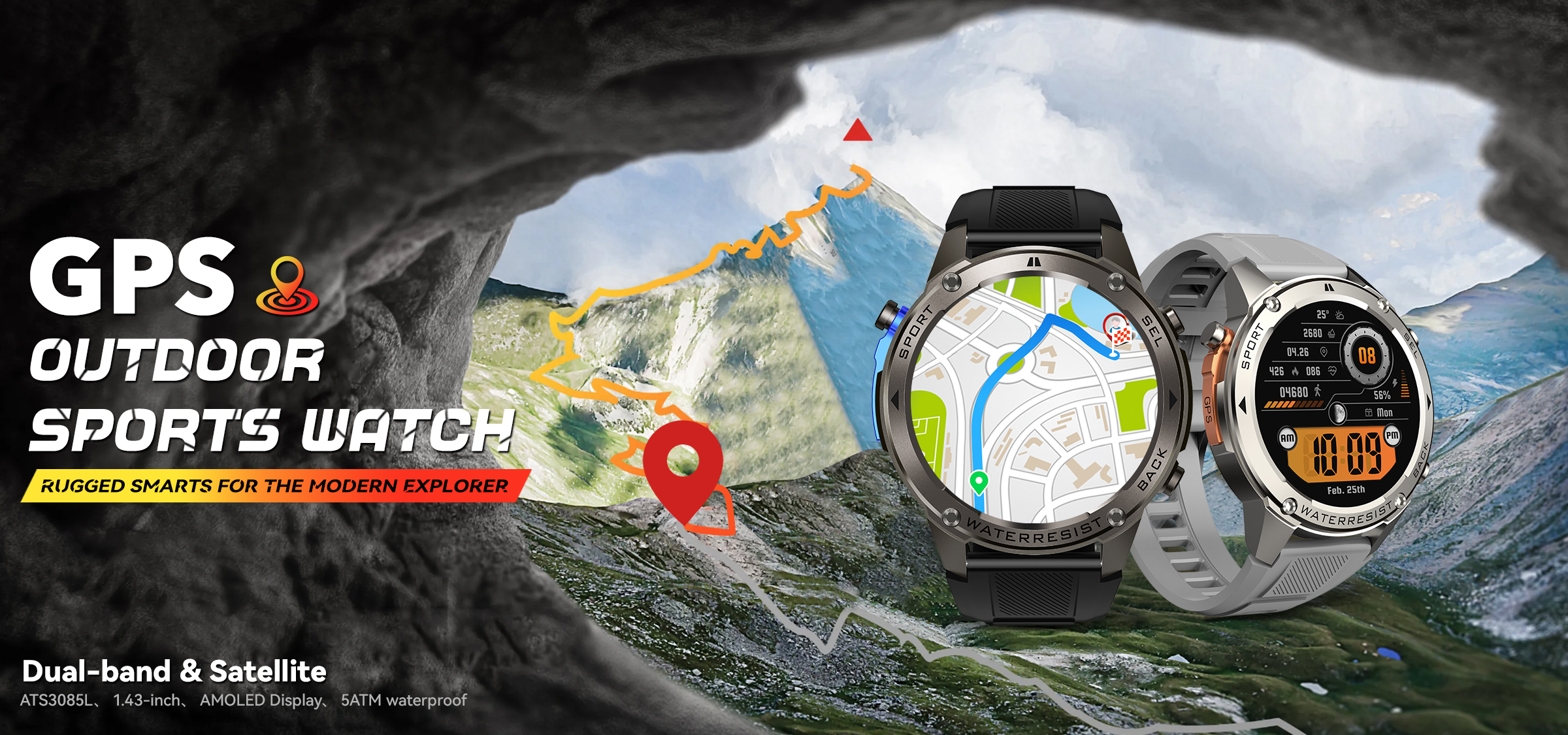 DM56 GPS Smart Watch with 1.43inch AMOLED Screen & BT Call for Men