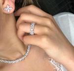 Crystal Flower Cubic Zirconia CZ Eternity Band Sterling Silver ODM
