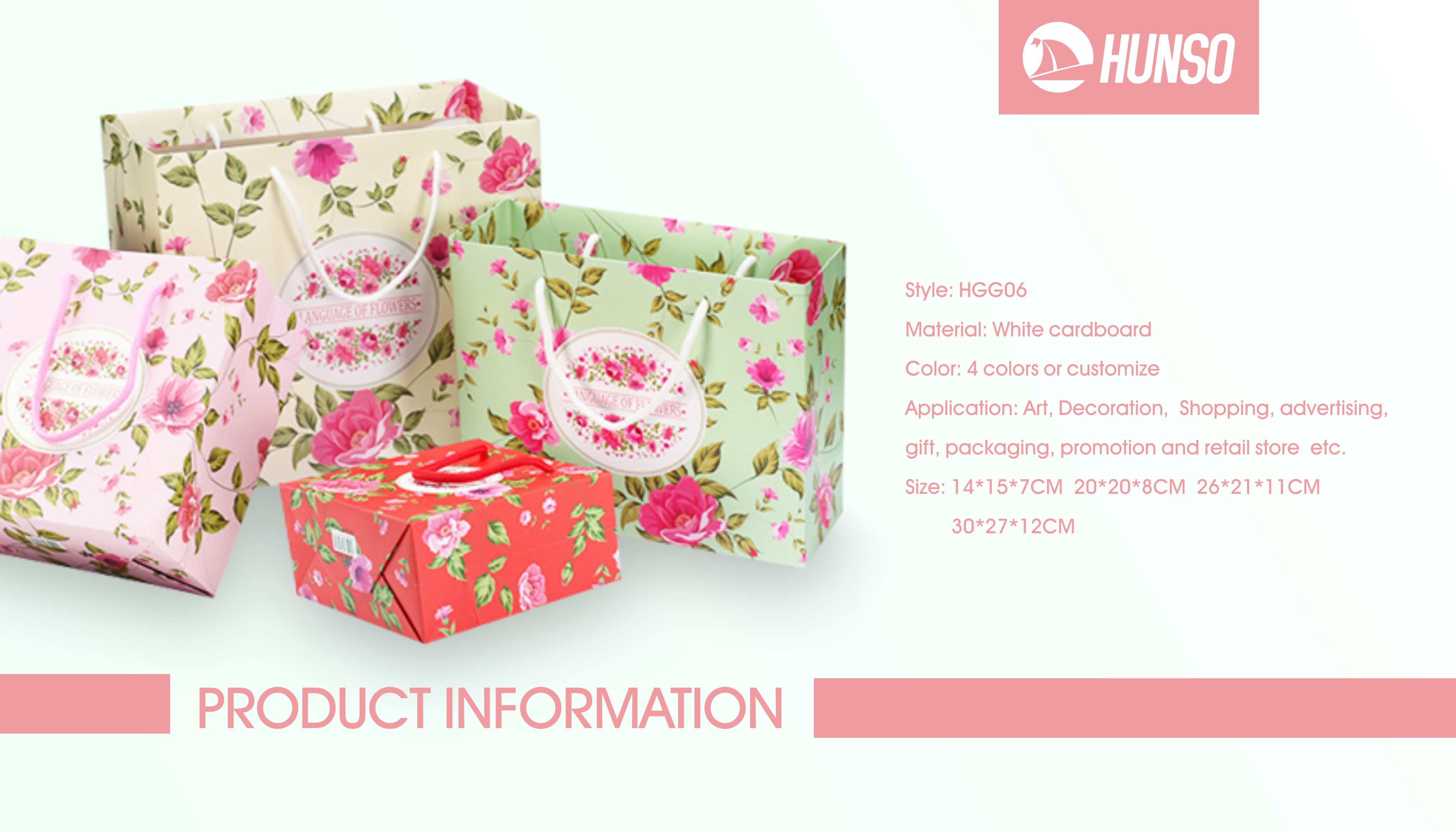 Romantic Flowers Custom Printed Paper Bags Return Wedding Gift Bag 30X27X12CM