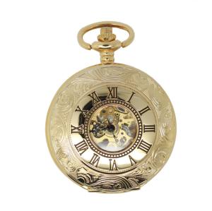 China Luxury Hollow Pocket Watches For Men Gold , Round Retro Pocket Watch with metal Chain wholesale