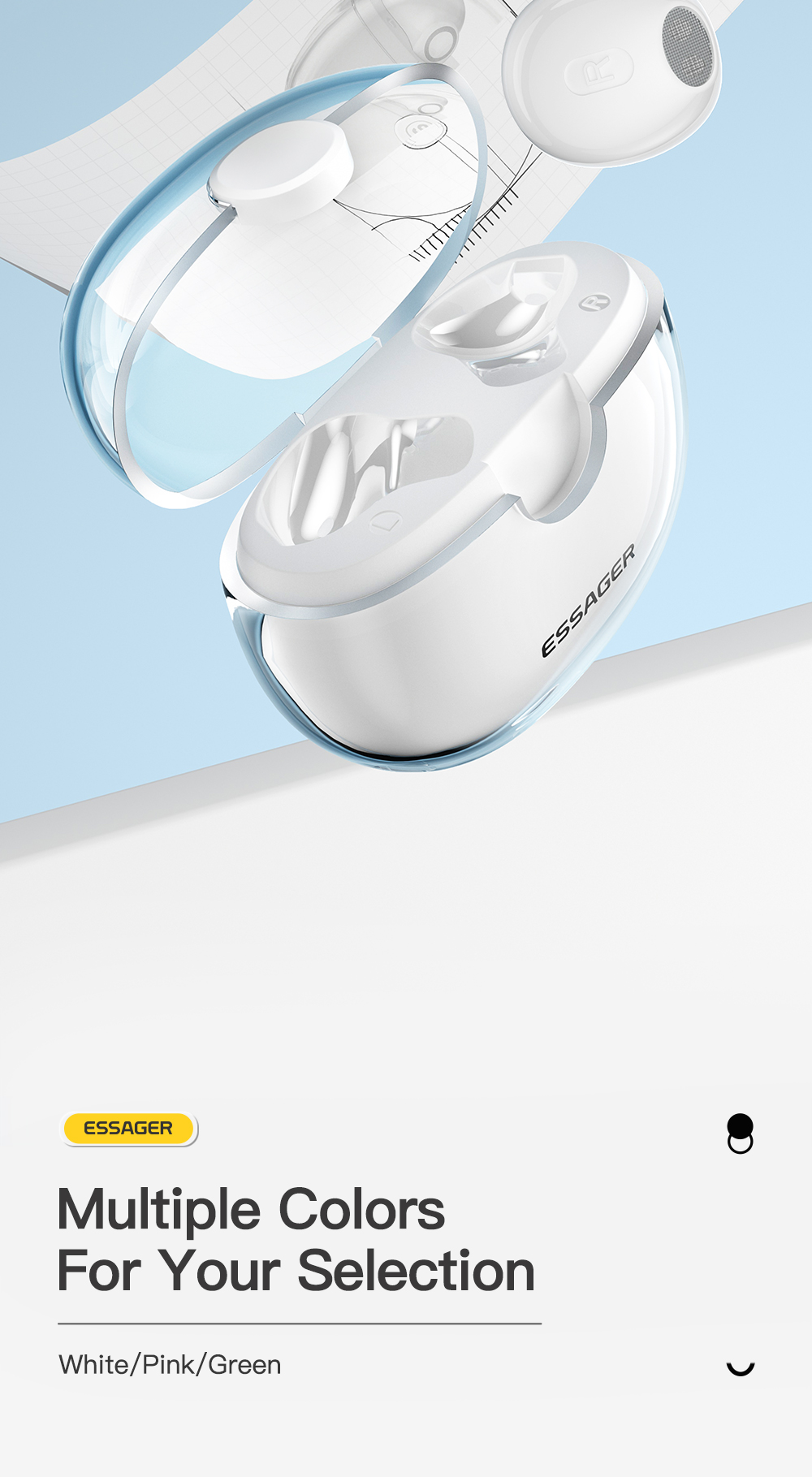 TWS Blue Tooth BT Wireless Headset Earphone Transparent 35mAh 300mAh For Ip Android