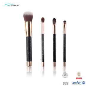 China Plastic Handle 4Pcs Mini Cosmetic Makeup Brush Set Aluminium Ferrule wholesale