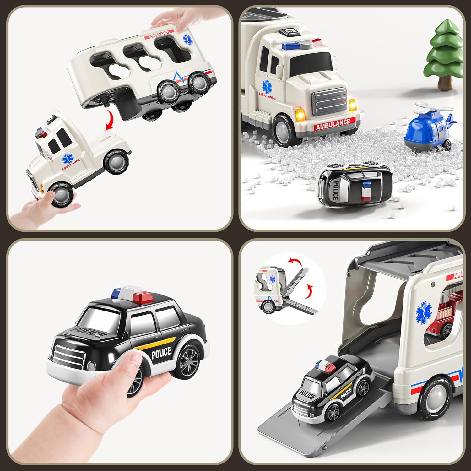 Friction Toy Style Emergency Rescue Vehicle Toddler Truck Toys Birthday Gifts for Girls Age 3-9