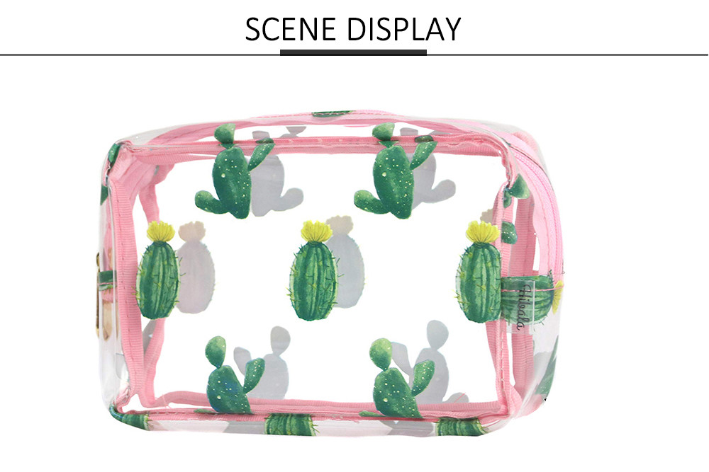 2pcs Zippered Cactus Print PVC Ladies Toiletry Bag