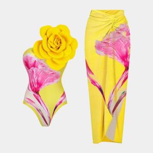 China Padded Cups Three Piece Swimwear With Regular / Quick Dry Yellow Color wholesale