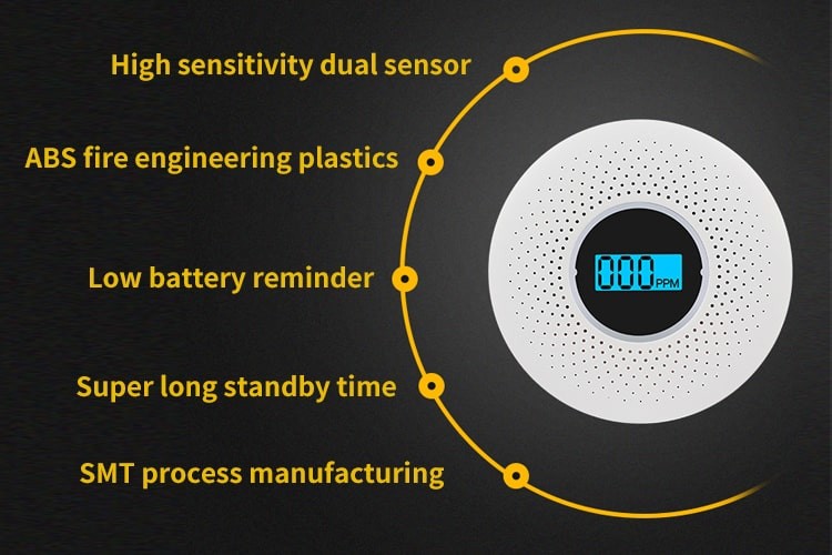 White Comes With High-Precision Electrochemical Sensor Smoke And Carbon Monoxide Sensor Alarm