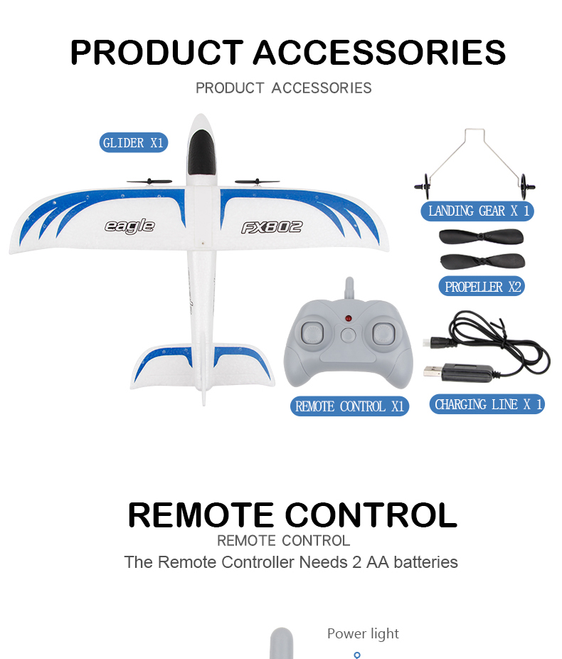 Power Source Electric 2.4GHz 2CH RC Foam Ultralight Flying Glider Airplane Plane Model Toy Fx802 Epp Eagle RC Glider