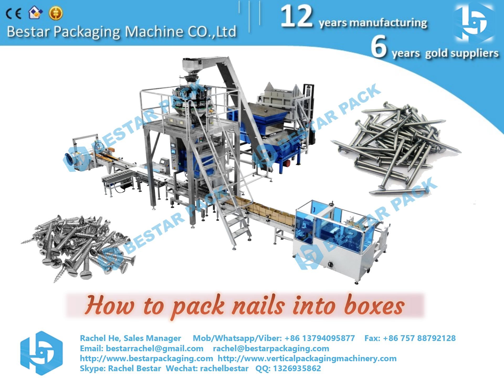 250g screw nails weighing and packing in box automatic filling line