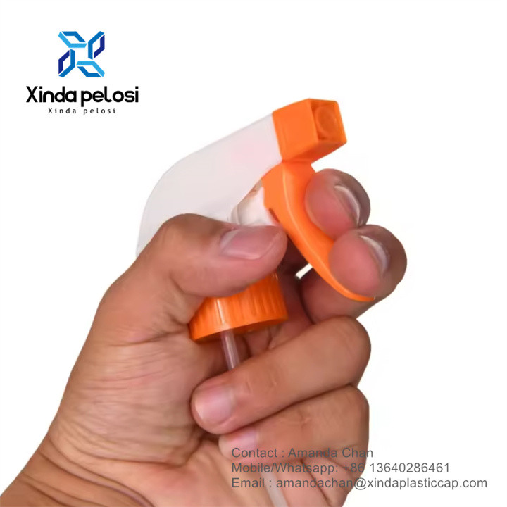 Orange Plastic Trigger Sprayer Cleaner Spray Head For Personal Care Liquid