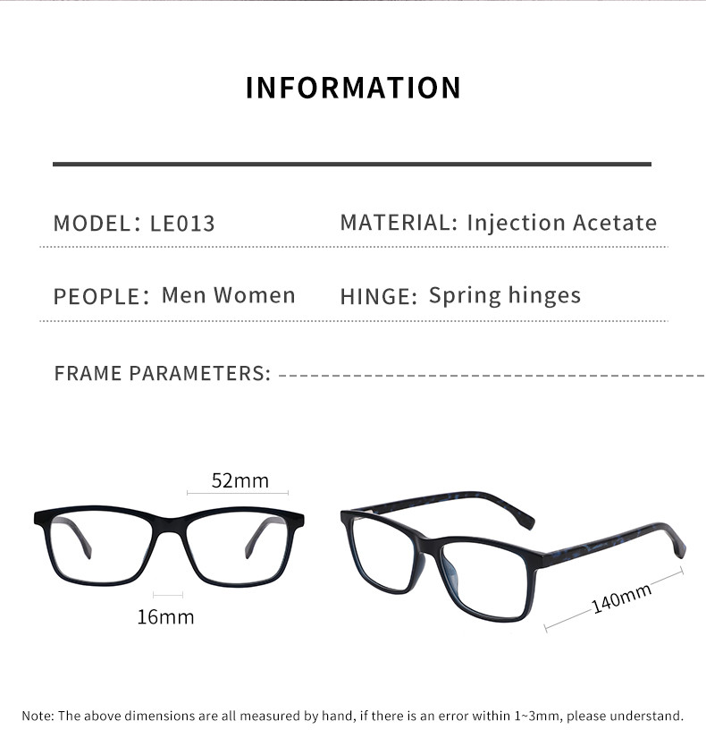 Random Acetate Optical Glasses Square Spectacle OEM Non Allergenic