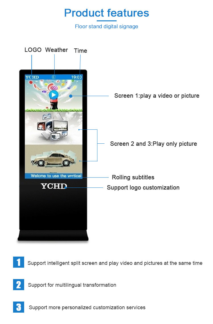 55 Inch Slim Indoor Digital Advertising Display With Aluminum Alloy Frame