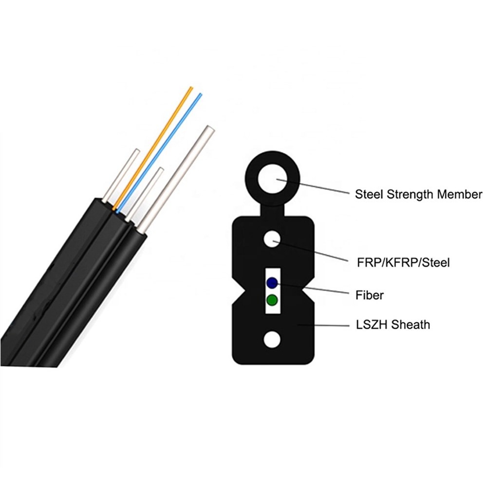 FTTH Drop Cable 1 2 4 Core LSZH Sheath Bow Type Fibre Optics In Computer Networks