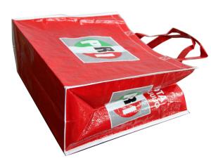China OEM Waterproof PRI Red Woven PP Shopping Bags With White Binding Edge wholesale