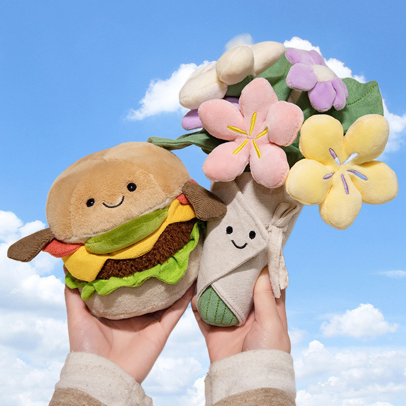 Comfort Companionship Hamburger Plush Toy Soft Cute 15x28cm Food Series Stuffed Animal for Flower Variety Bouquet Gift