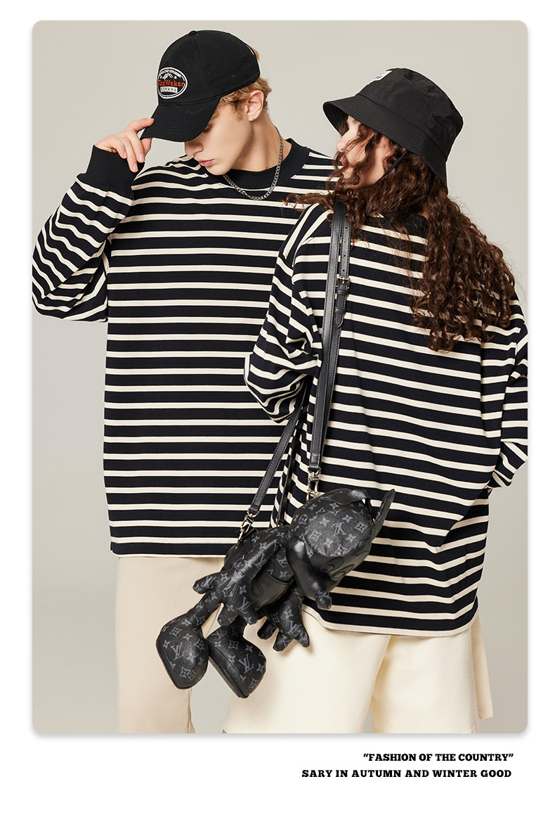 Women'S Over Oversized Crewneck Sweatshirt Loose Basic Striped Tshirt 100% Cotton Men