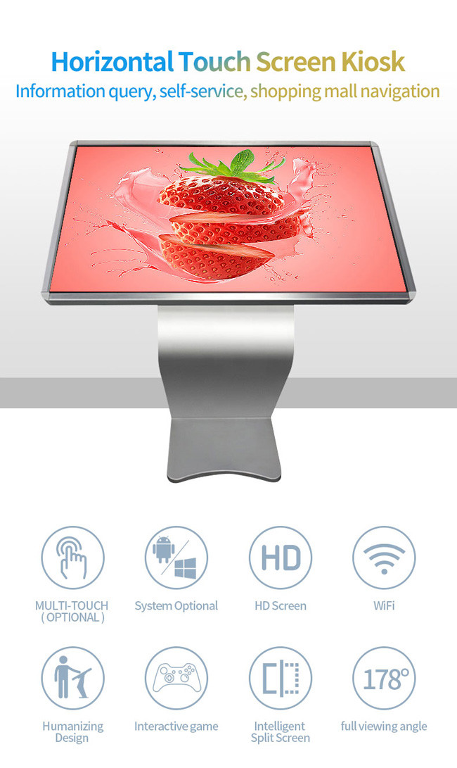 Information Horizontal Touch Screen Kiosk 65'' Digital Interactive Wayfinding