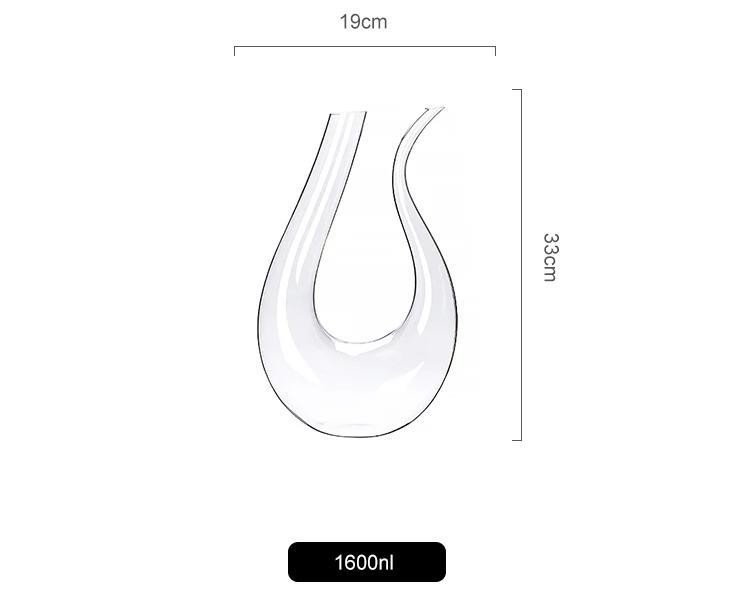 Clear 1600 Ml U-Shape Luxurious Elegant Glass Wine Decanter For Home