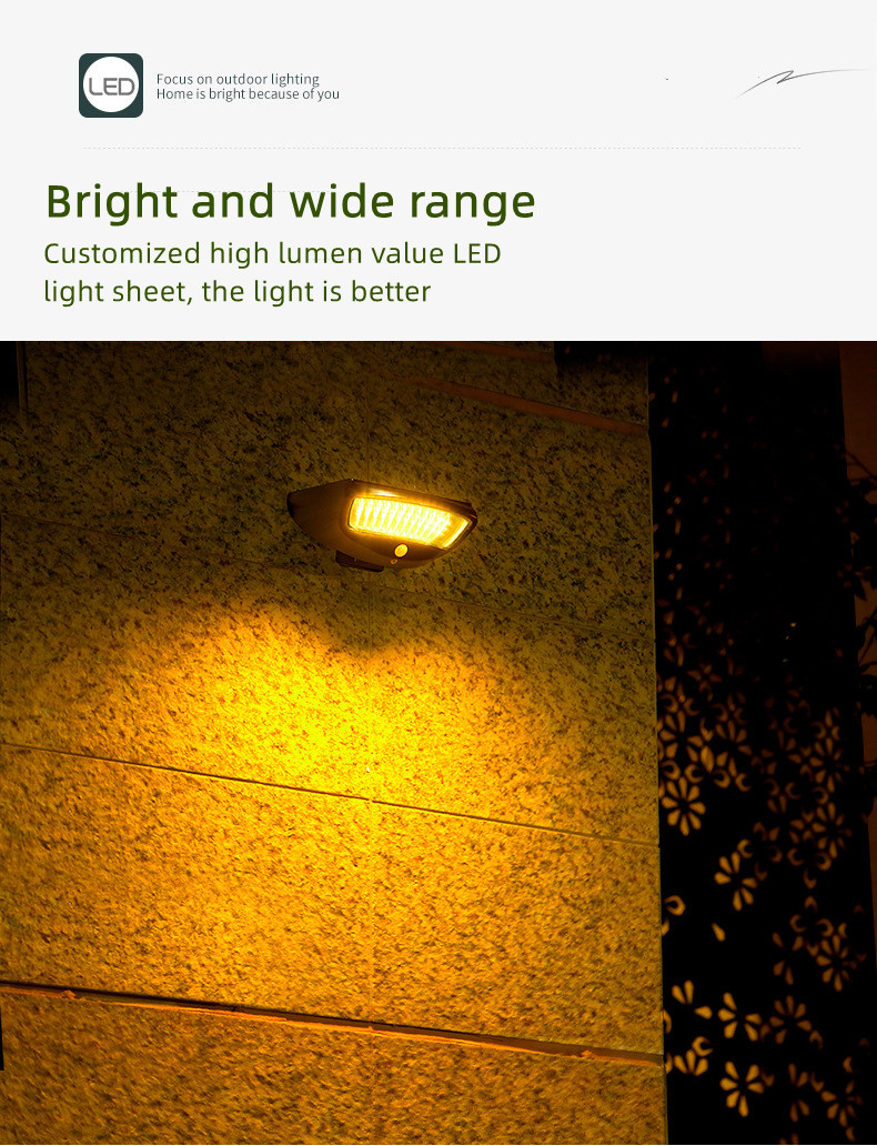 Modern Solar Motion Sensor Light Led Solar Wall Light with Color Rendering Index Ra 85