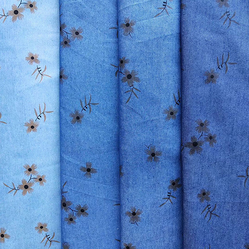 Soft Woven Flowers Pattern Printed Jean Denim Fabric 54.5 Inch