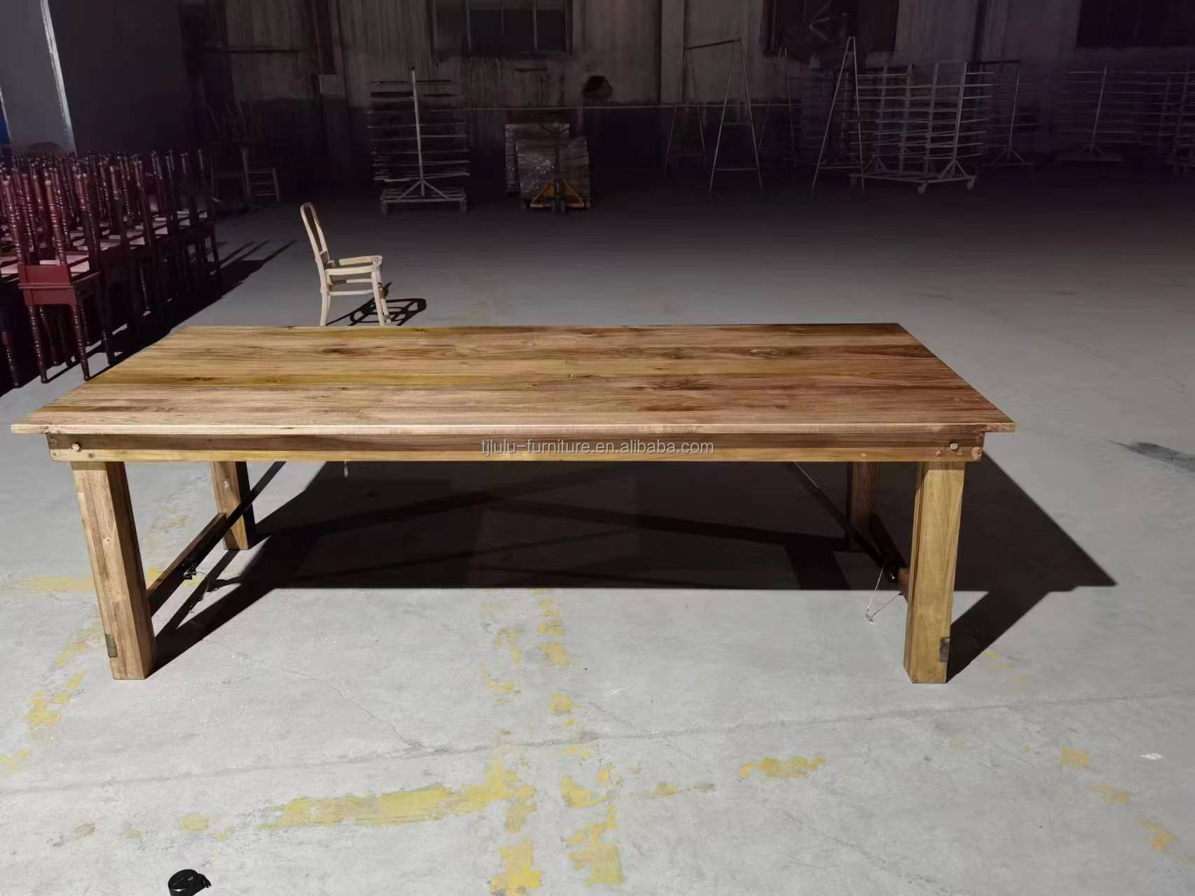 Wholesales Banquet Hotel Home Foldable Solid Pine Wood Farm Table and Bench in Luxury Classic Style with Mail Packing Y