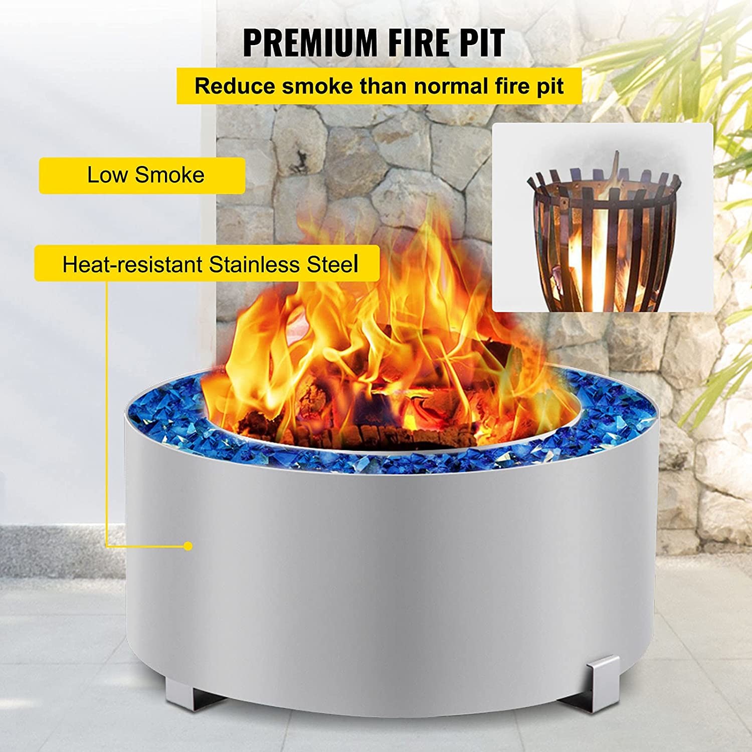 Double Wall Portable Round Smokeless Fire Pit For Outdoor Picnic Camping