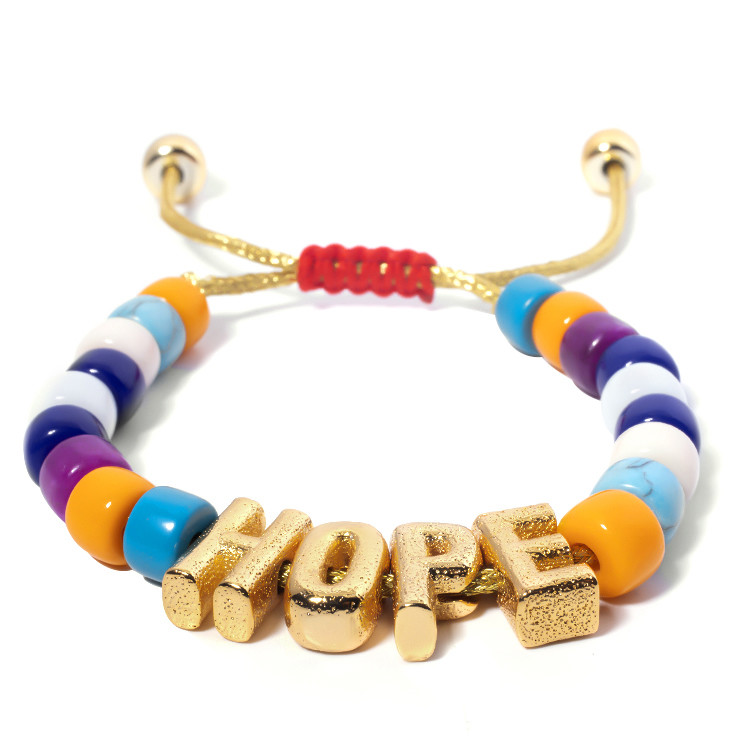 OEM gold Nylon Friendship Letter Bead Bracelet With adjustable braid clasp
