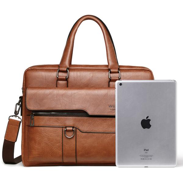 Men'S Briefcases Business Laptop Handbags Crossbody Shoulder Bag Pu Leather Bags