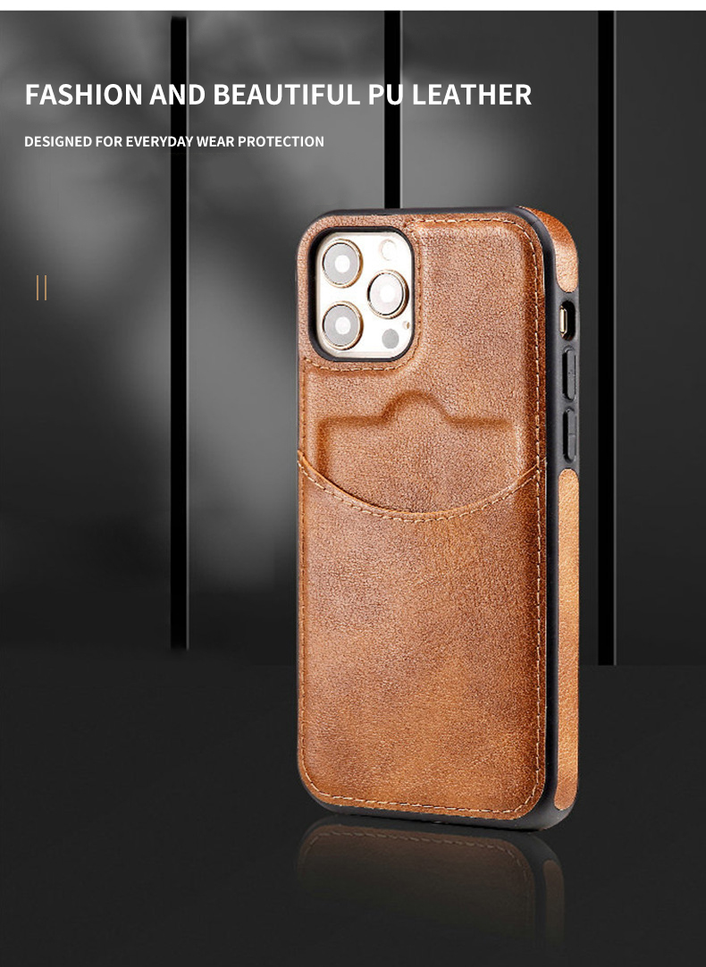 iPhone 15 Pro Max PU Leather Back Cover Card Slot Holder Slim Vintage Mobile Phone Case