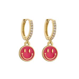 China Oil Drop 14k Gold Earrings Jewelry Cute Smile Round Gold Enamel Hoop Earrings wholesale