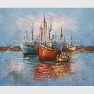 China Thick Oil Abstract Sailboat Paintings / Hand Painted Boat Landscape Paintings wholesale