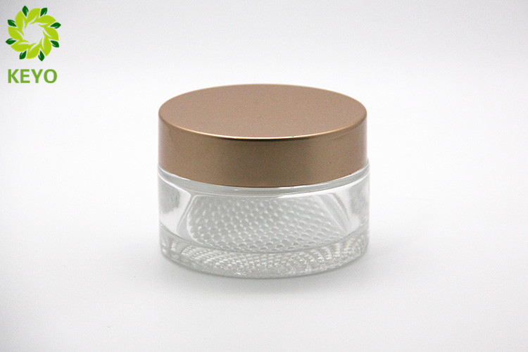 100g Clear Glass Cream Jars Thick Bottom Wide Mouth Type With Golden Plastic Cap