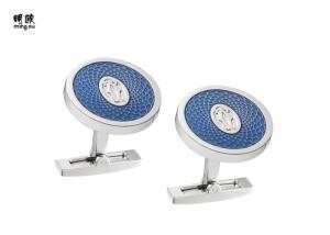 China Round Silver Enamel Cufflinks Copper Material , Fashion Personalised Mens Cufflinks wholesale