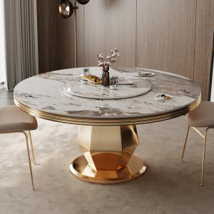 China Stainless Steel Marble Round Dining Room Tables Polished With Turntable wholesale