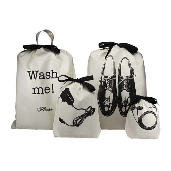 Toiletry Organic Cotton Drawstring Bags Pouch Machine Washable Custom
