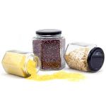 300ml 200ml 100ml Wholesale Hexagon Glass Mason Jar Jam Jar Honey Jar With Metal