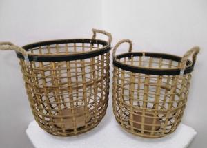 China Bamboo Handmade Set Of 2 Basket Storage For Kitchen Or Bathroom on sale