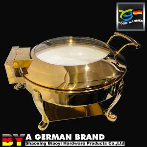 China Luxury Golden 6L Round Chafing Dish Of Tiger Feet Frame With Ceramic Pan wholesale