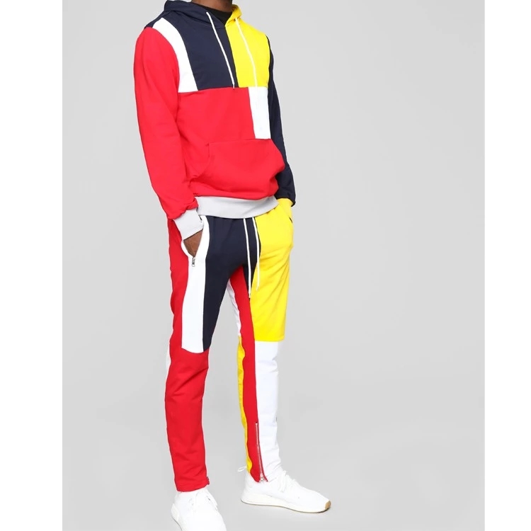 100% Cotton Color Block Hoodie And Jogger Set For Men Quick Dry Comfortable