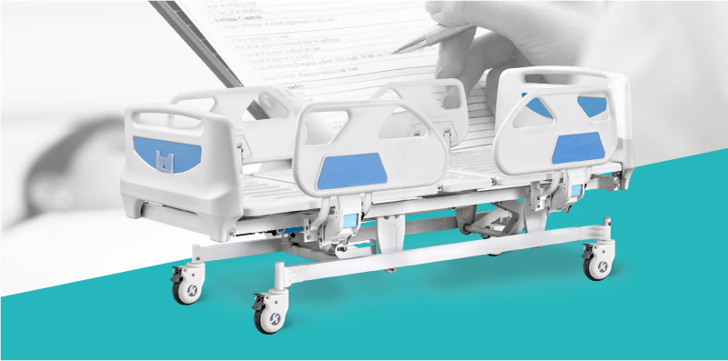 Function Folding Adjustable Clinic Furniture Electric Medical Nursing Patient Hospital Bed With Casters