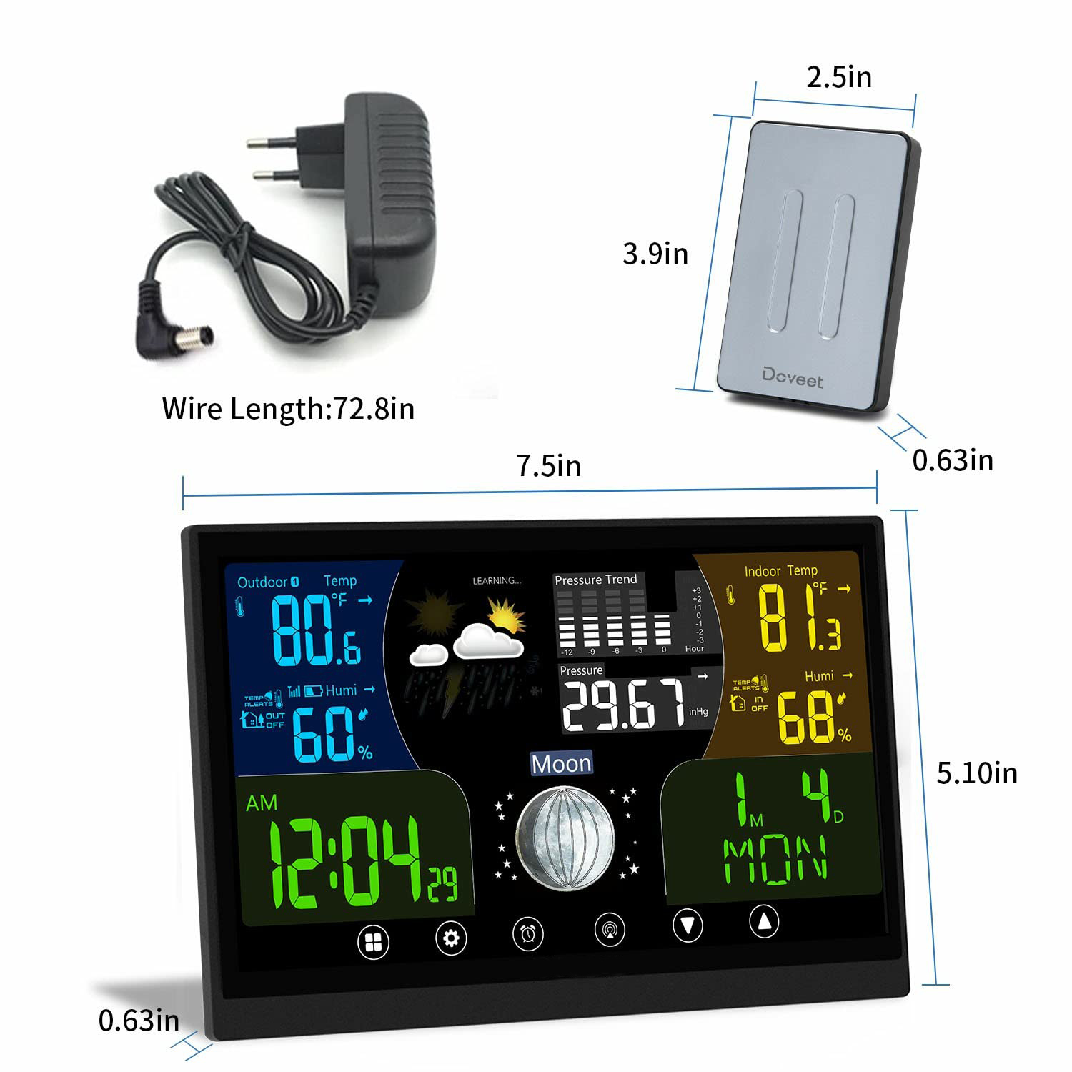 Compact Hygrometer Thermometer Meteo Station High Temperature Alert Indoor Weather System