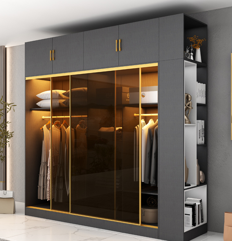 Modern Bedroom Closet Armoire Wardrobe With Glass Sliding Doors