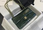 Classic Style Green Croc Crossbody Bag , 25.5cm Crocodile Skin Shoulder Bag